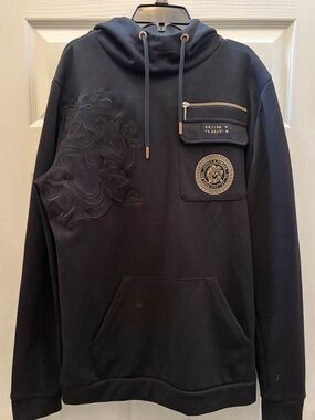 Supply and Demand Men's Black Hoodie Pullover with Embossed Graphic